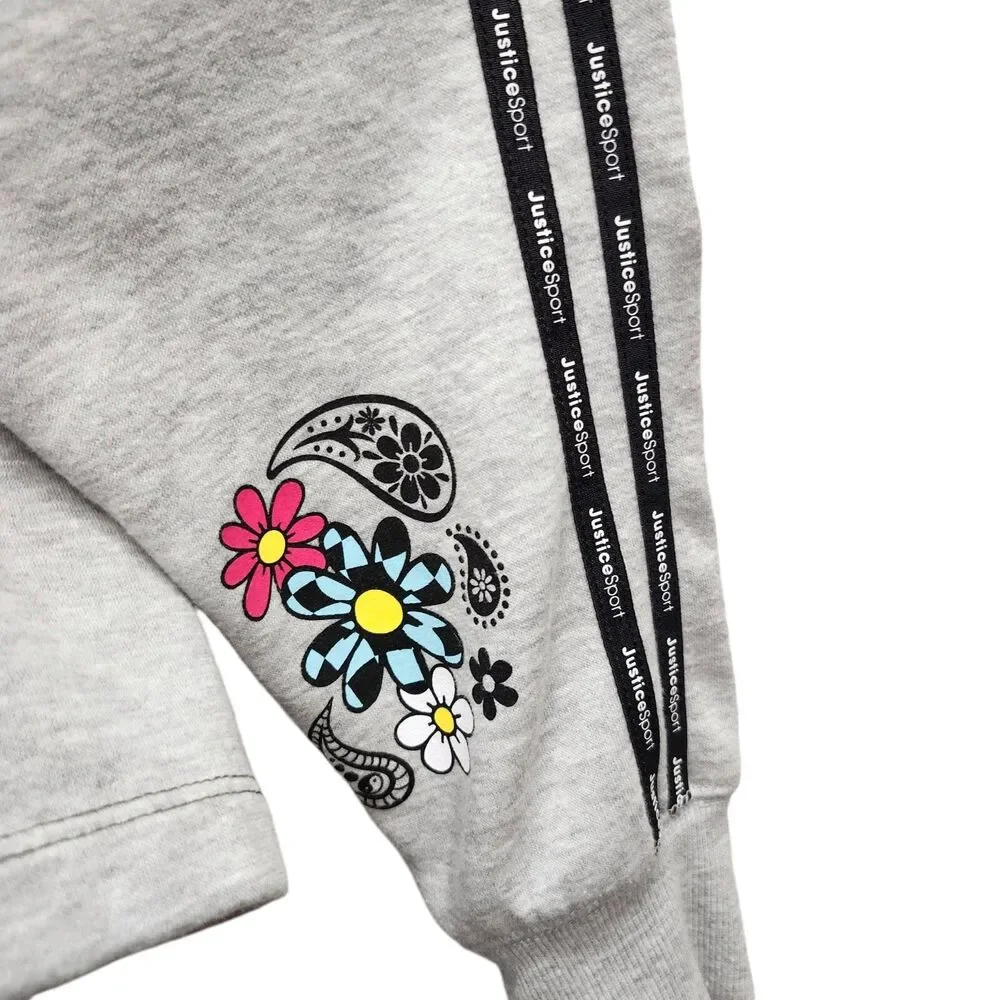 Justice Sport Girls XL Plus 16P-18P Hooded Sweatshirt Camouflage Gray Good Vibes